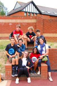 Students on steps brick